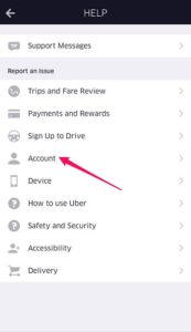 Changing Uber Nickname step 3, select "Account" again.