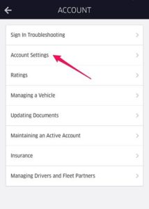 New Uber Nickname step 4, choose "Account Settings."