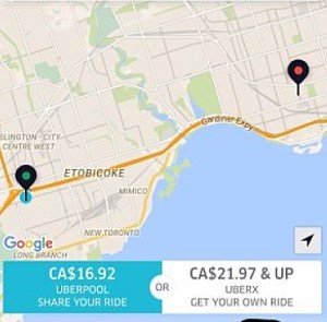 UberPOOL vs UberX; UberPOOL saves about 25% of fare.