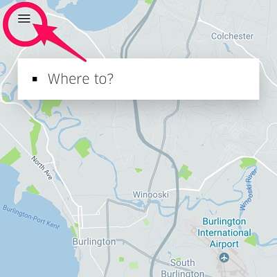 Step 1: Choose the menu symbol in the upper left of the Uber passenger app
